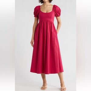 Hutch Marian Puff-Sleeve Fit and Flare Midi Dress